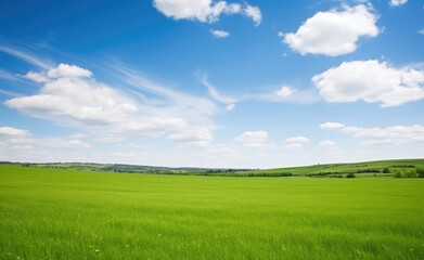 Fototapeta premium Serene Green Meadow Panoramic Landscape