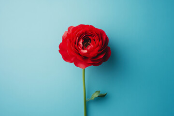Fototapeta premium Vibrant red flower against a smooth blue background showcasing natural beauty