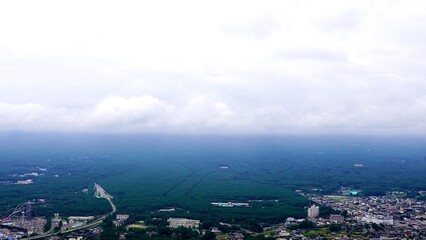 展望台から見た富士山麓の河口湖周辺