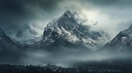 A beautiful shot of a mountain with a snow wallpaper. Generative ai