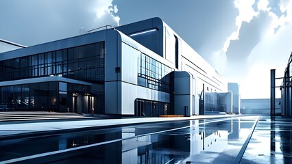 Fototapeta premium modern factory using clean lines and geometric forms in a monochromatic color palette