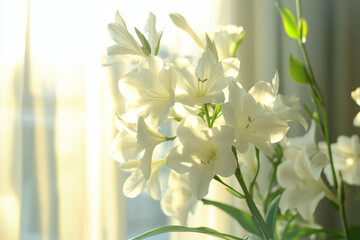 Elegant white flowers in a bright modern interior for tranquil home decor