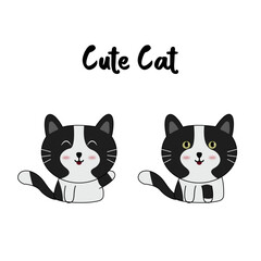 Cute black & white cat vector art