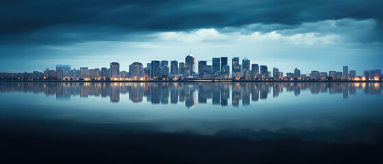 Serene City Reflections: Twilight Urban Panorama