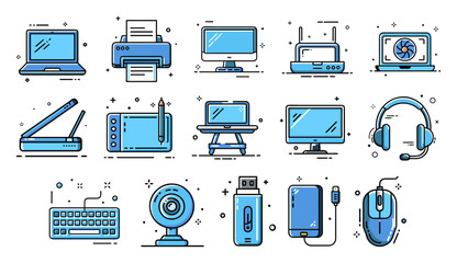Computers and Accessories icon set, set of computer devices, set of computer icons