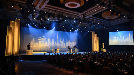 Grand Business Conference with Skyline Backdrop