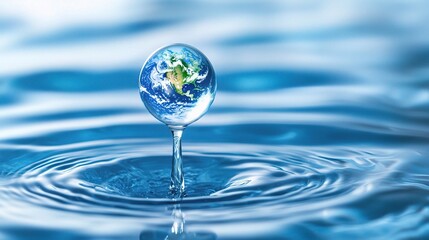 Water Droplet with Earth Reflection in Clear Surface