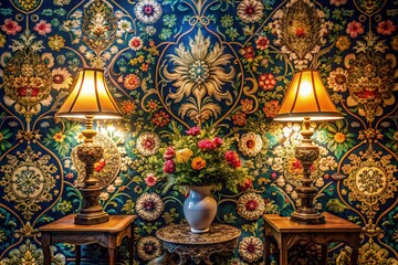 Fototapeta premium Vintage Floral Tile Background in European Retro Interior Decor Style for Seamless Pattern Design