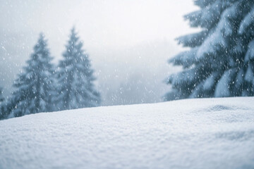 Captivating winter landscape with snow falling on frosty trees