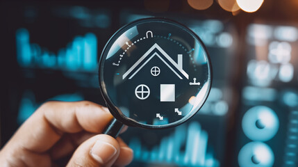 Financial interest rates and mortgage rates, Person using magnifying glass focus to percentage icon and up and down arrow symbol for calculate variable interest rates according to benchmarks