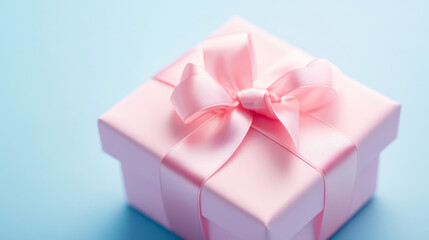 Fototapeta premium Elegant pink gift box adorned with satin ribbon under natural light