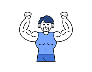 illustration of an old man with muscular body. a bodybuilder grandfather. grandfather who is happy and likes to exercise. healthy and strong. outline style character design. elements