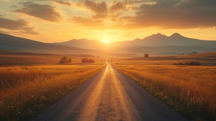 Fototapeta premium road leading into the distance with mountains in background