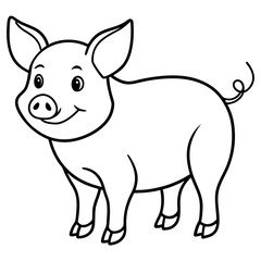 Fototapeta premium simple icon Children coloring book page, line art, monochrome black and white, cartoon outline cute style, illustration of a pig
