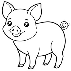 Fototapeta premium simple icon Children coloring book page, line art, monochrome black and white, cartoon outline cute style, illustration of a pig
