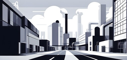 modern factory using clean lines and geometric forms in a monochromatic color palette