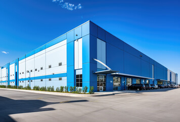 Fototapeta premium Modern Blue Industrial Warehouse Exterior