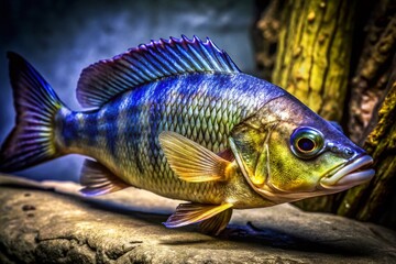 Fototapeta premium Vintage Style Climbing Perch Fish Isolated on White Background for Nature Photography Collection