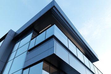 Obraz premium Sleek modern industrial building with large glass windows in urban setting
