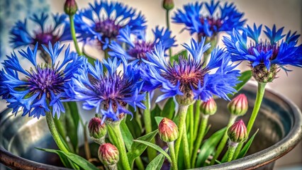 Watercolor Bachelors Button Centaurea Cyanus Flower Portrait on White Background for Floral Design and Decor