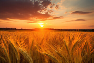 Obraz premium Breathtaking Sunset Over Golden Wheat Fields