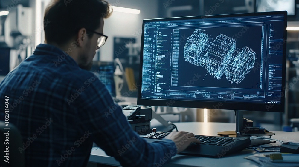 Aufkleber designer working on advanced 3d model visualization
