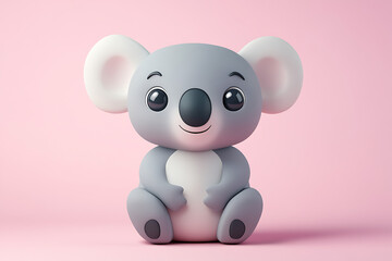 Fototapeta premium A cute, cartoonish koala sitting against a pink background, designed for playful appeal.