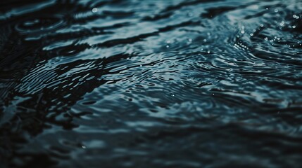 Water drop on the surface of the river, closeup of photo in the evening
