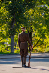 Obraz premium Latvian national guard standing in peace guard in Riga next to Freedom Monument