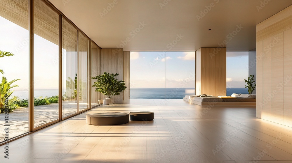 Sticker Modern Minimalist Living Room with Ocean View