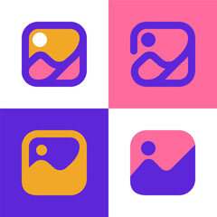 set of four creative image icons in different styles featuring bold colors and textured backgrounds