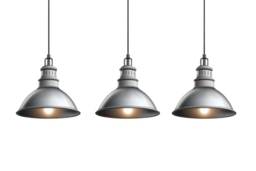 Three Silver Pendant Lights with Black Cords