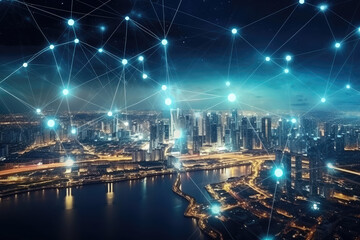 Fototapeta premium Smart Cityscape Connectivity: A Networked Future