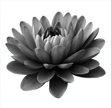 recommend clip art: Bold slate grey chrysanthemum flower isolated on white background, featuring smooth dark petals with intricate details, presented in a clean and pristine format without any distractions