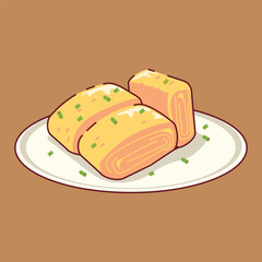 A Japanese food called Tamagoyaki. A simple vector illustration of Tamagoyaki that would fit on a flyer, poster, social media post and more.