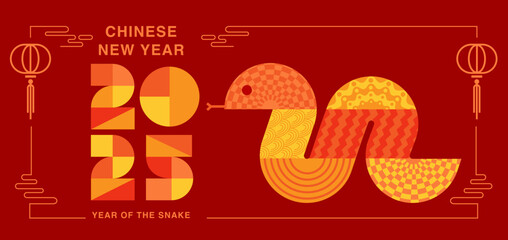 Lunar new year, Chinese New Year 2025 , Year of the Snake , line art , outline , simple , Geometric shapes