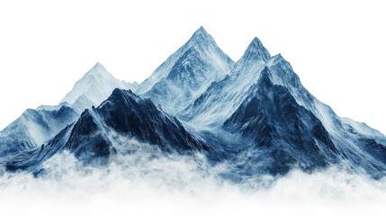 Snowy Mountain Peaks in a Foggy Landscape