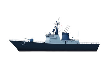 Obraz premium Military Warship with Gun Turret and Radar Systems