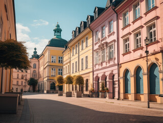 Fototapeta premium Serene European Cobblestone Street with Historic Buildings