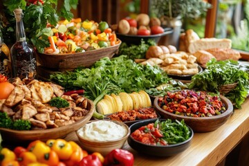 Fototapeta premium Assortment of indonesian dishes filling table for family dinner