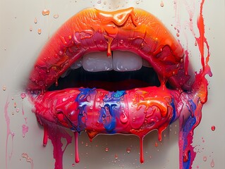 Abstract Colorful Lips: A Dripping Masterpiece