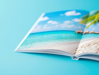 travel agency brochures with glowing deals for family vacation spots.