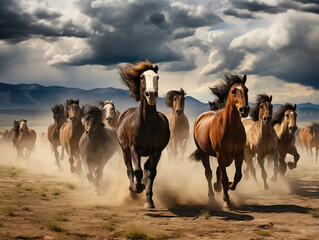 Majestic Herd Galloping Across Wild Plains