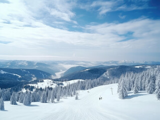 Fototapeta premium Serene Ski Slopes in a Breathtaking Mountain Landscape