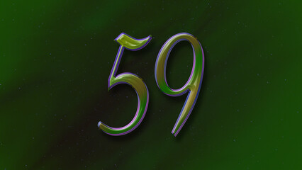 3D green with blue border design of number 59 on green background.