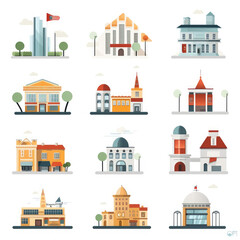 Fototapeta premium Colorful Assortment of Iconic Building Graphics