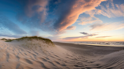 Majestic Sunset Over Sandy Beach Panorama