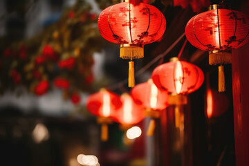 Traditional Red Lanterns Decorating Asian Street