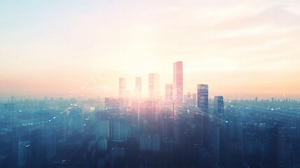 Fototapeta premium Urban Skyline at Sunrise with Modern Skyscrapers