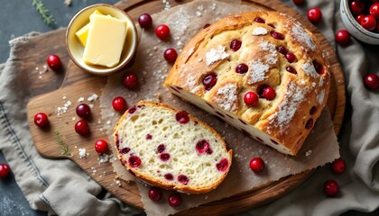 Traditional Cranberry Bannock Bread with Fresh Butter (Indigenous Canadian Cuisine)